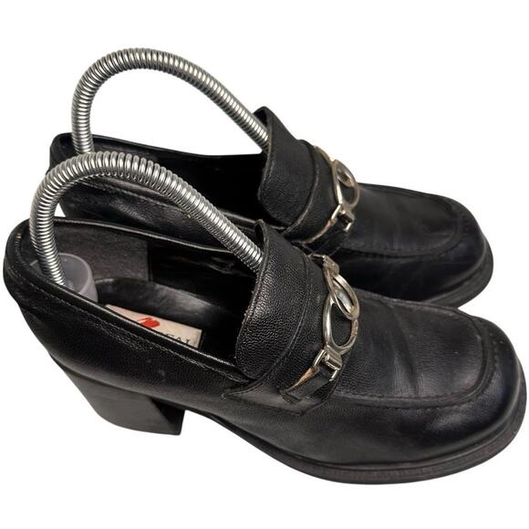 Vtg XAppeal Y2K 90s Goth Chunky Platform Black Leather Loafers Women 8.5M Grunge - Picture 6 of 13